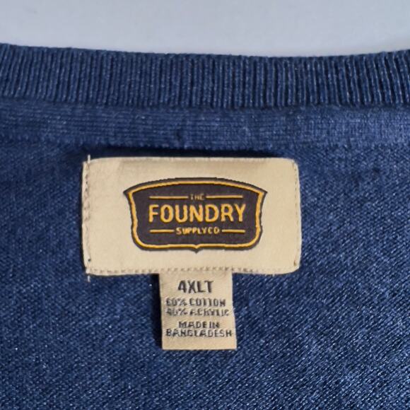 Foundry Supply Co V Neck Sweater Men 4XLT TALL Pullover Blue Biz Casual Golf - Picture 2 of 10